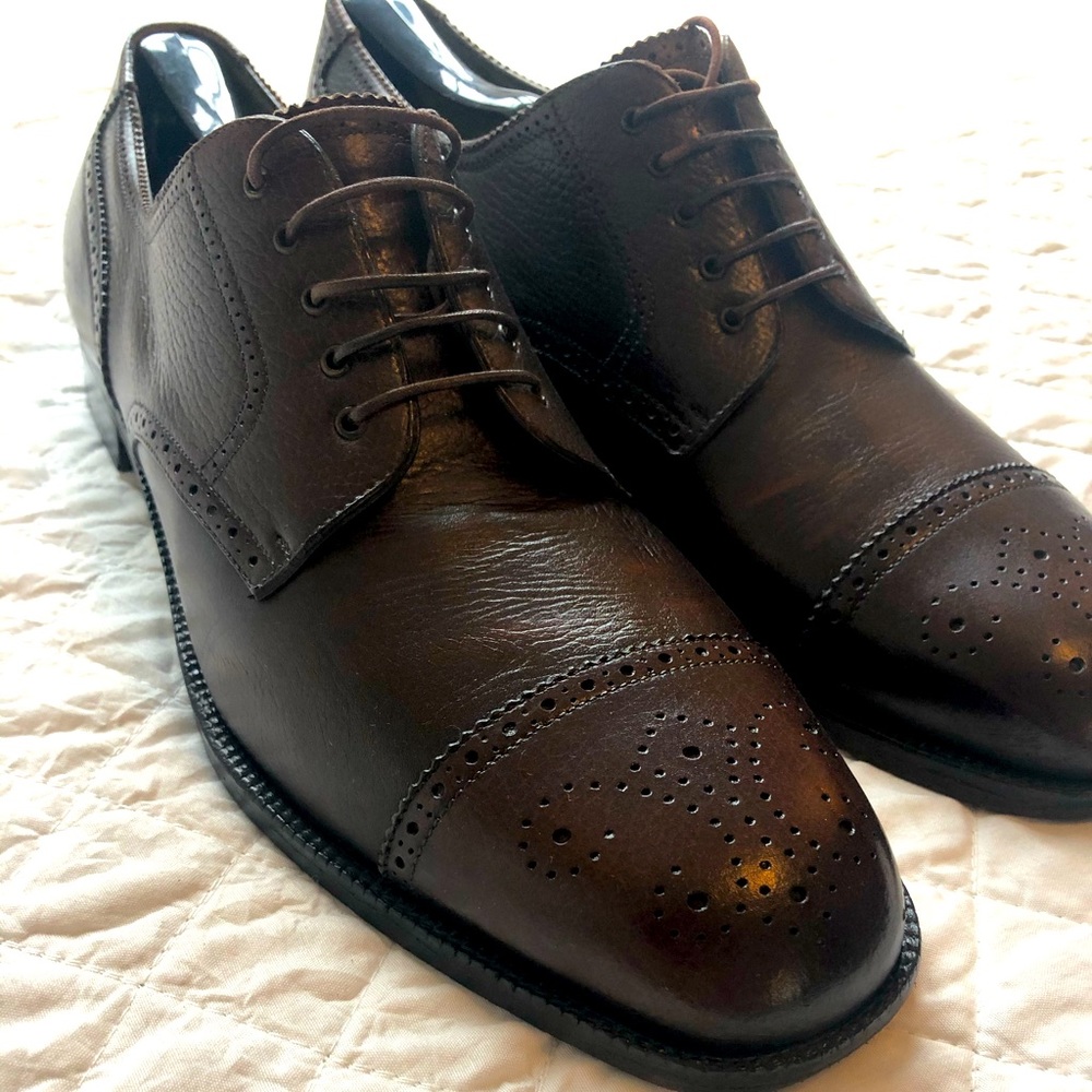 $600 Ferragamo Brown Cap Toe Brogue Shoes 12D
